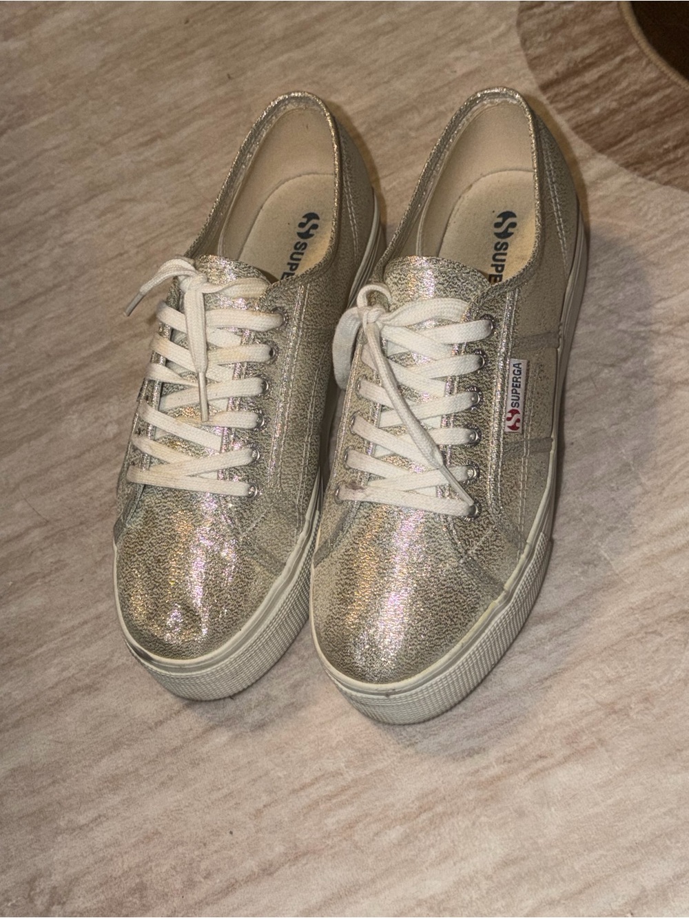 Superga Women's Iridescent Silver Low-Top Platform Sneakers
